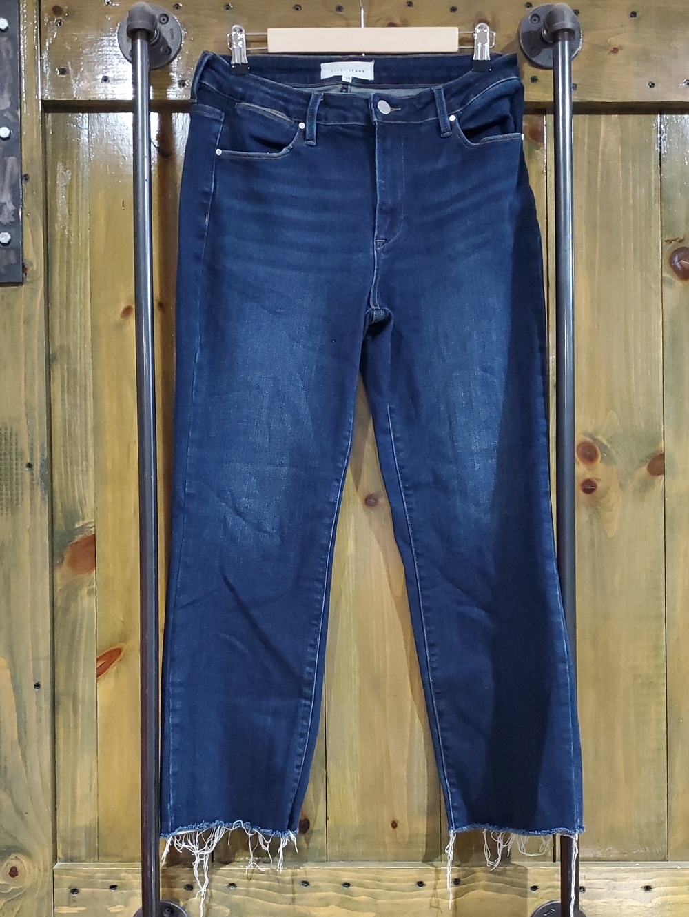 Risen Women's Dark Blue Raw Hem Denim Jeans Streetwear Frayed Stretch